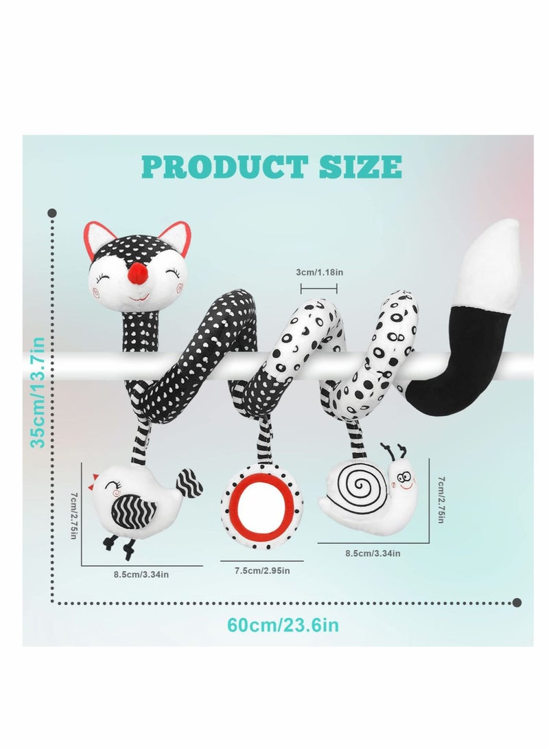 KASTWAVE Car Seat Toys, Spiral Stroller Toys, Black and White Fox Spiral Activity Plush Toys, Hanging Rattles Toys for Stroller, Newborn Toys Baby Toys Gift for 0 3 6 9 12 Months Girls Boys - Image 5
