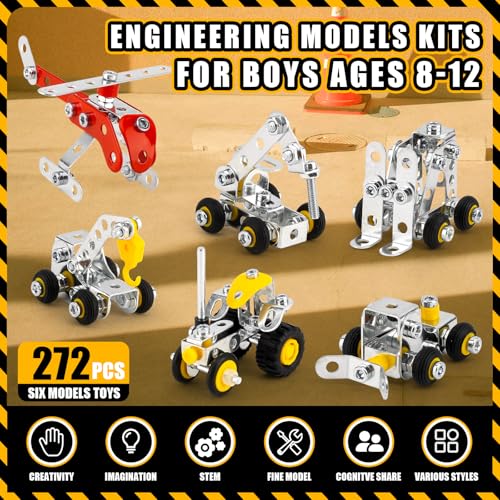 PANPAPA 6 Mini Models for Kids Ages 812 272pcsEngineering Toys with TruckForkliftExcavator Car Building Kit and so on Compatible with Metal Building Model SetsAssembly Toys Gifts for Boys Girls - Image 5