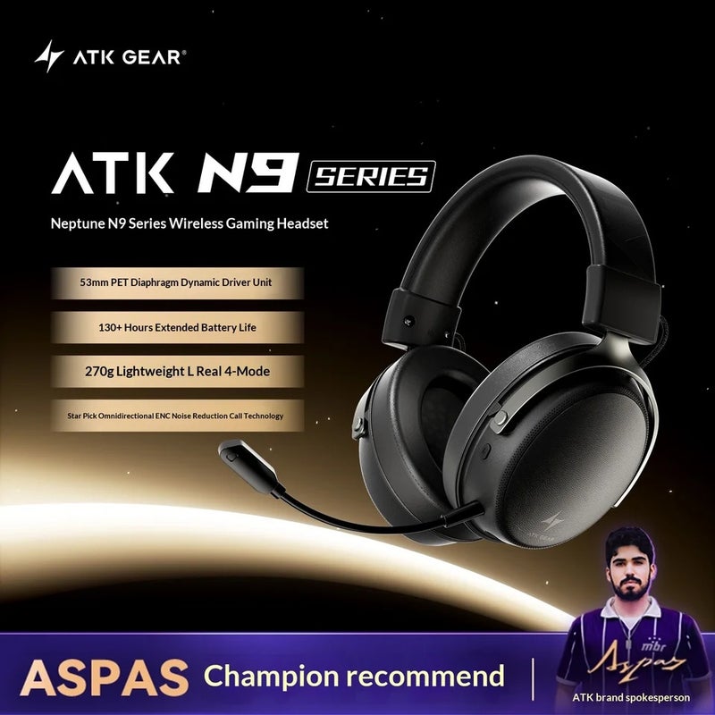 اي تي كي سماعة لاسلكية ATK Neptune N9 Wireless Gaming Headset, Over-Ear, Noise-Canceling, Mic, Four Modes, Long Battery Life, for PC - Image 2