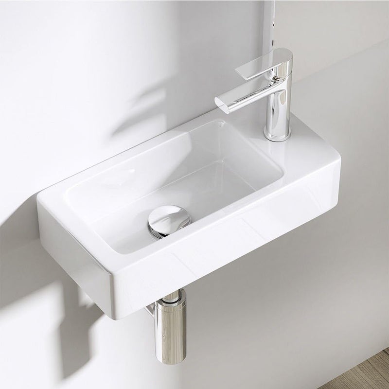 Durovin Bathrooms Small Cloakroom Basin - Wall Mounted Basin - Rectangular Countertop Basin - One Right Hand Tap Hole- 370 x 180 x 90mm (WxDxH) - Image 1