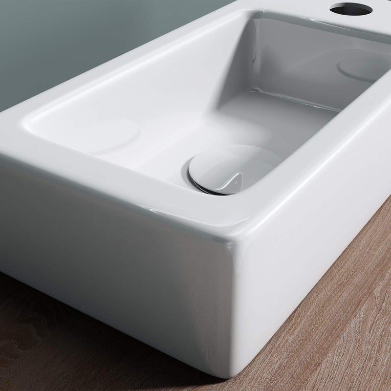 Durovin Bathrooms Small Cloakroom Basin - Wall Mounted Basin - Rectangular Countertop Basin - One Right Hand Tap Hole- 370 x 180 x 90mm (WxDxH) - Image 5