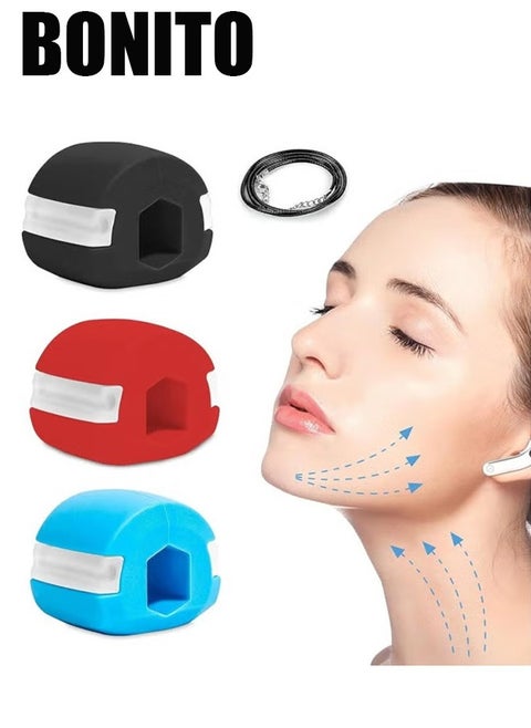 3Pcs Jawline Exerciser, Facial Silicone Jawline Exerciser for Women and Men（Red, Black, Blue）
