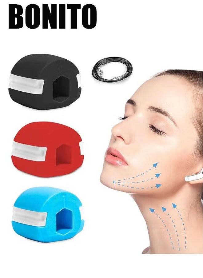 3Pcs Jawline Exerciser, Facial Silicone Jawline Exerciser for Women and Men（Red, Black, Blue）