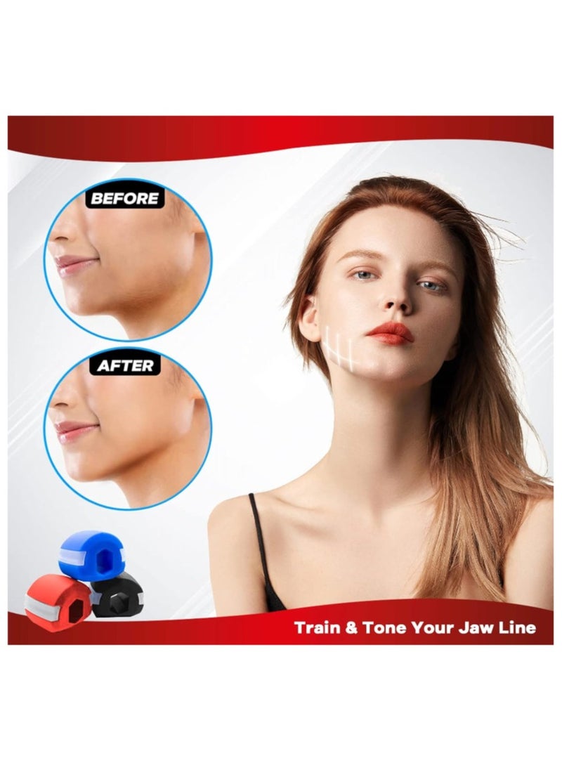3Pcs Jawline Exerciser, Facial Silicone Jawline Exerciser for Women and Men（Red, Black, Blue）