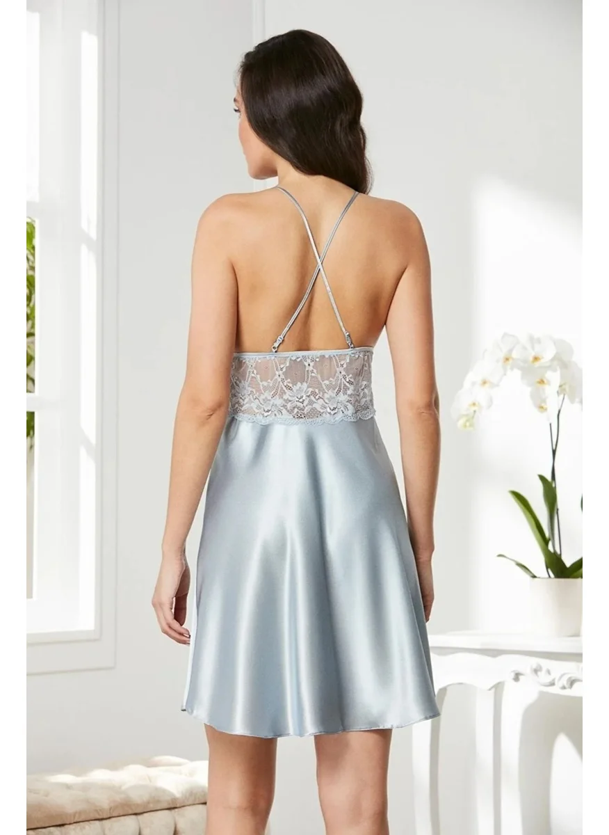 بيير كاردان 850 Women's Satin Lace Nightgown-Mist