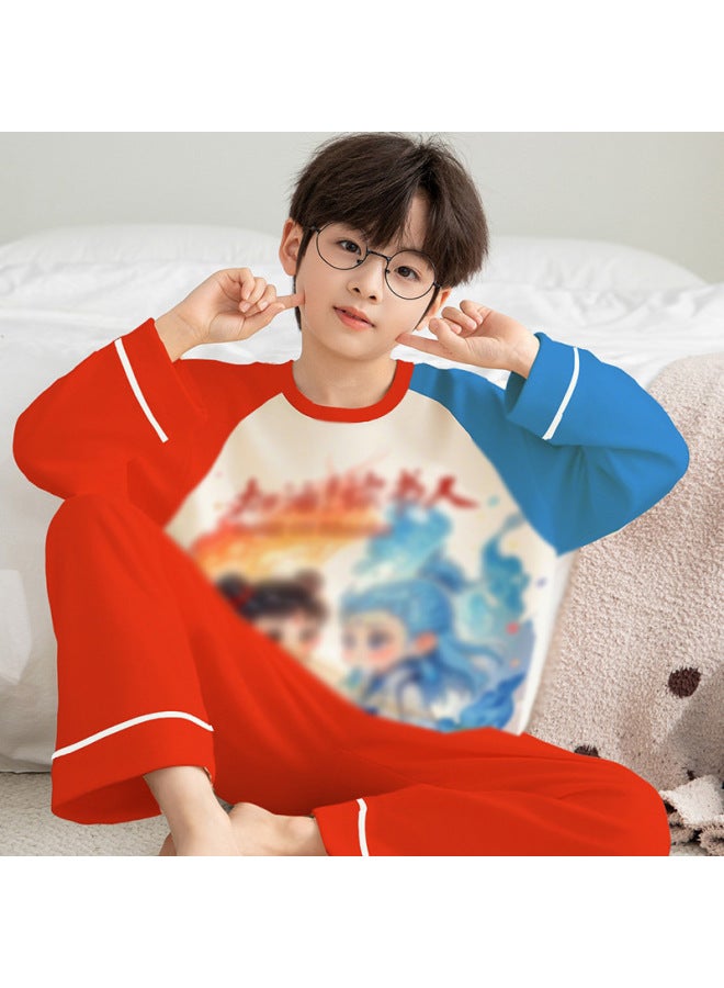 New Pajamas For Men Spring And Autum Long-sleeved Pure Cotton Thin Cartoon Cute Big Children Casual And Comfortable Home Clothes