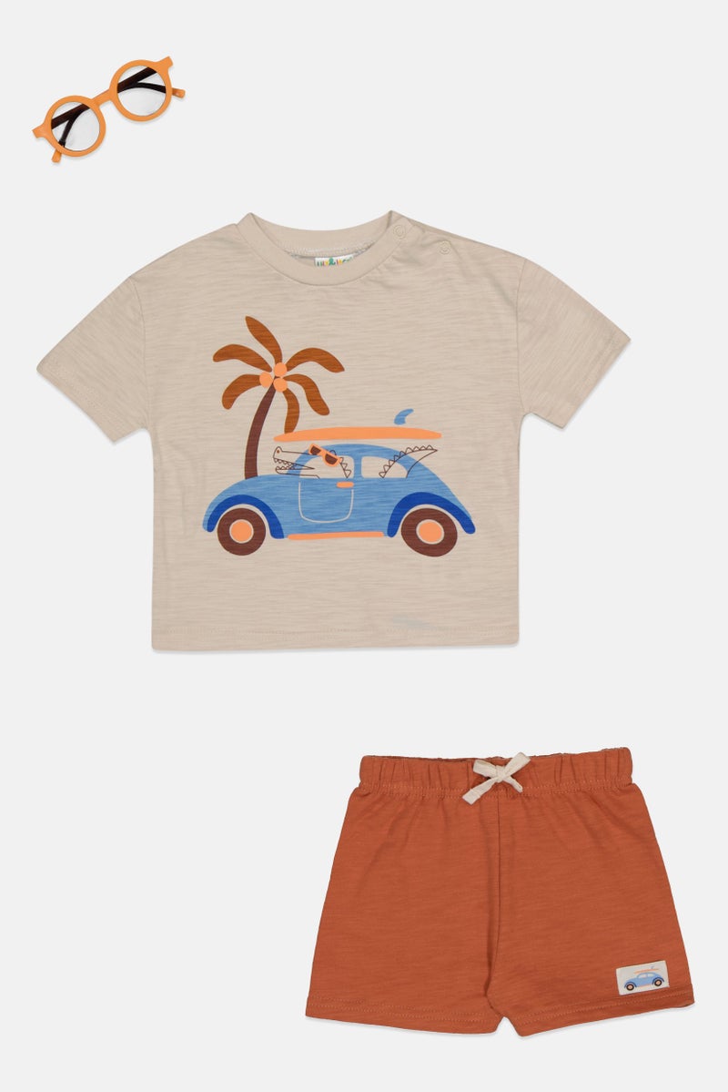 Lily & Jack Toddlers Boy 3 Pcs Graphic Print T-Shirt And Shorts with Sunglasses Set, Multicolor - Image 3
