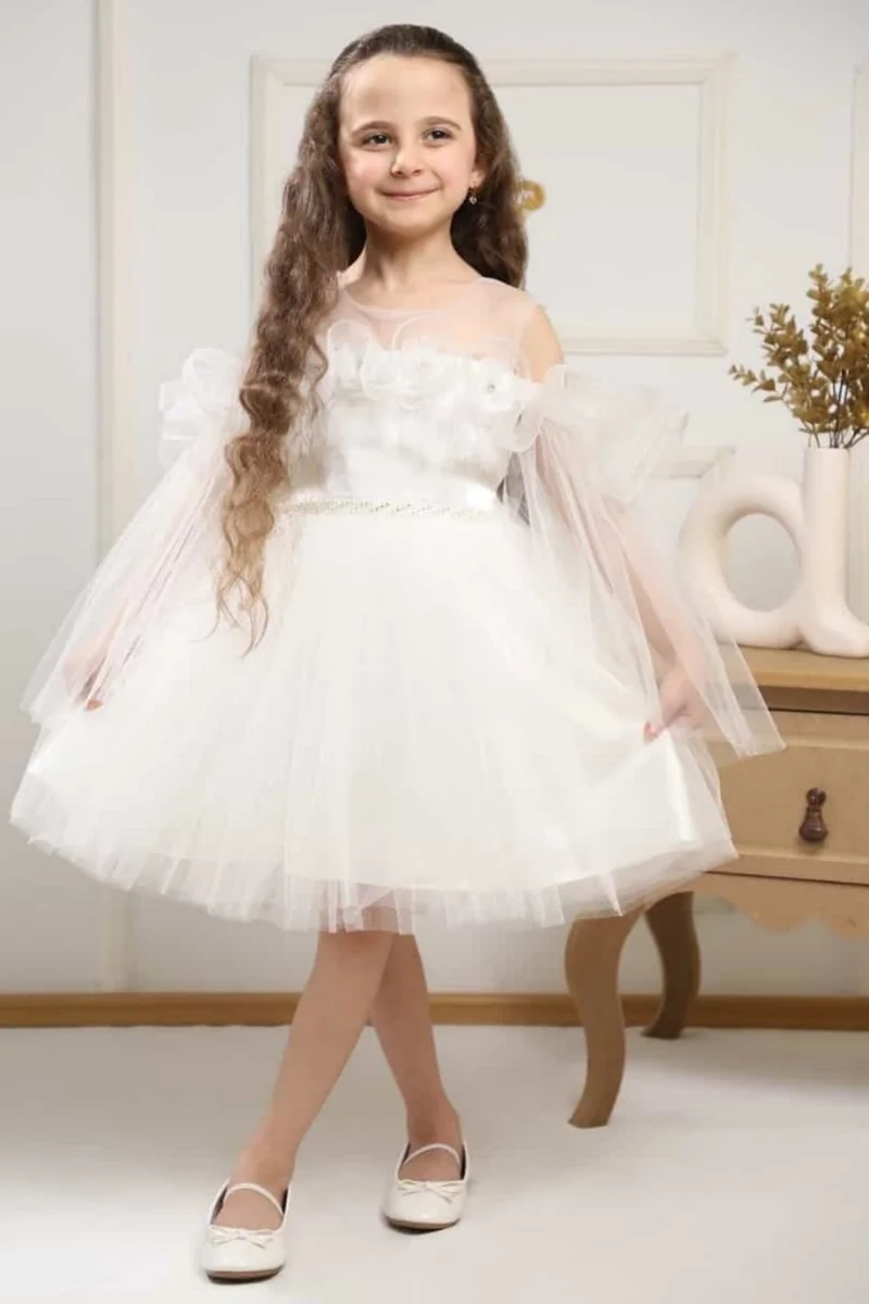 Podium Giyim Podium Clothing Daisy Detailed Ruffle Stone Belted Tutu Baby Girl Dress