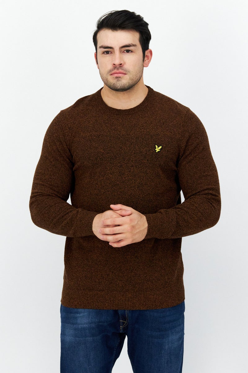Lyle & Scott Men Crew Neck Long Sleeve Knitted Sweater, Brown - Image 1
