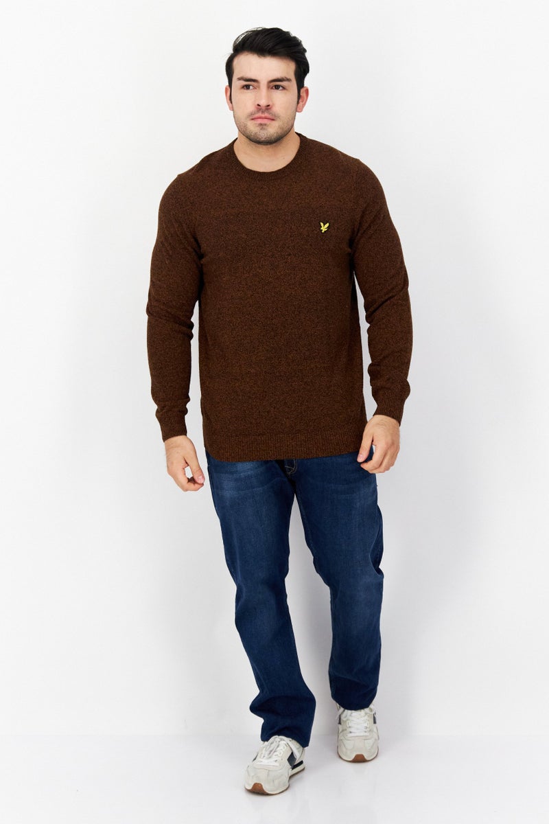 Lyle & Scott Men Crew Neck Long Sleeve Knitted Sweater, Brown - Image 2