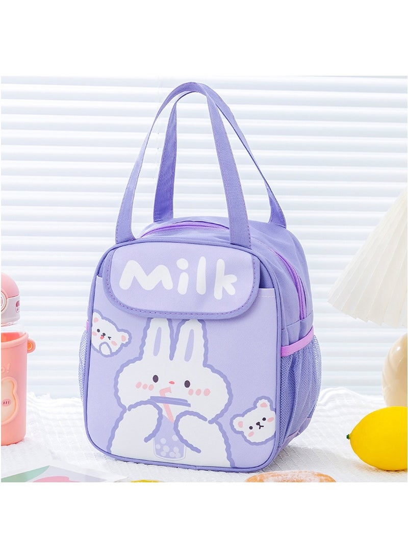 TAPIT Thick Cartoon Lunch Bag, Children's Insulated Lunch Box Bag, Portable Lunch Bag, Large Capacity Bento Bag (Purple - Milk) - Image 1