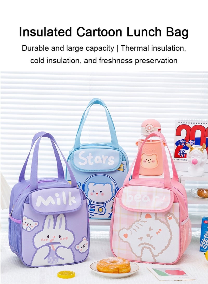 TAPIT Thick Cartoon Lunch Bag, Children's Insulated Lunch Box Bag, Portable Lunch Bag, Large Capacity Bento Bag (Purple - Milk) - Image 2