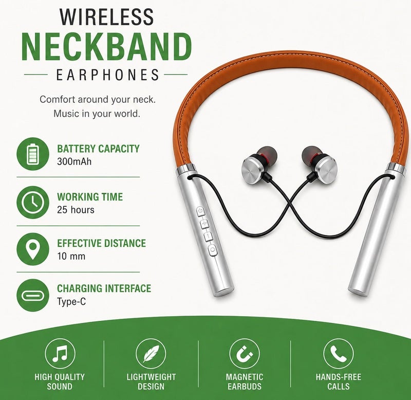 Wireless Bluetooth 5.2 Neckband Earphones with Magnetic Earbuds, 10mm Bass Driver, Type-C Fast Charging, Long Battery Life, HD Calls, Sports & Daily Use ERPC-IM275. - Image 2