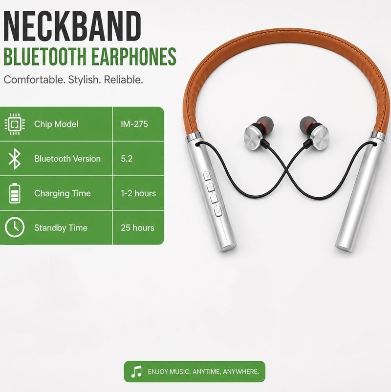 Wireless Bluetooth 5.2 Neckband Earphones with Magnetic Earbuds, 10mm Bass Driver, Type-C Fast Charging, Long Battery Life, HD Calls, Sports & Daily Use ERPC-IM275. - Image 3