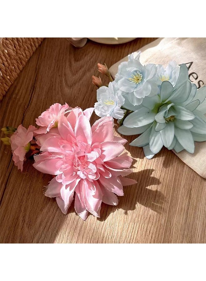 2 Pieces Hawaiian Flower Hair Clips Women's Celestial Chrysanthemum Chrysanthemum Hibiscus Hair Clips Hawaiian Artificial Accessories for Vacation Beach Party Girls Wedding - Image 3