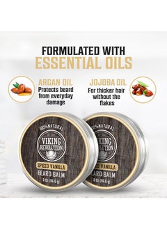 Spiced Vanilla Beard Balm - Beard Butter With Argan Oil, Beard Softener For Men With Jojoba Oil - Beard Moisturizer For Men With Beeswax - Beard Wax For Men (2Oz, 2 Pack)