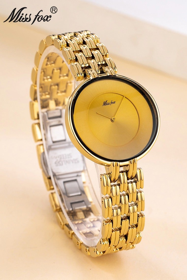 MISS FOX Women's Gold Fashion Watch, Minimalist Bracelet Design Watch. - Image 1