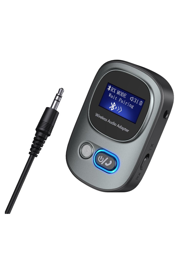 Excefore Bluetooth 5.3 Transmitter and Receiver, Bluetooth Adapter Audio with LED Display, Hand-Free Call 3.5mm Bluetooth Aux Adapter, Support TF Card, Volume Control, Navigation, for PC, TV, Home Audio - Image 1