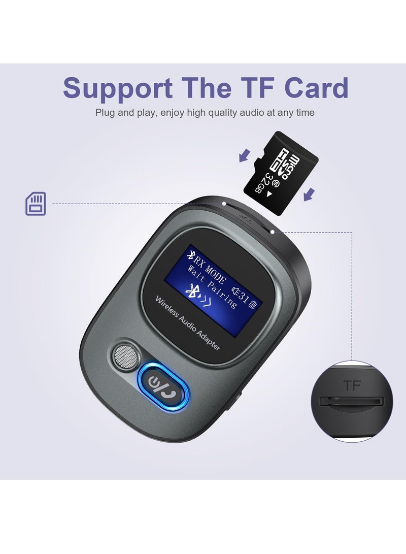 Excefore Bluetooth 5.3 Transmitter and Receiver, Bluetooth Adapter Audio with LED Display, Hand-Free Call 3.5mm Bluetooth Aux Adapter, Support TF Card, Volume Control, Navigation, for PC, TV, Home Audio - Image 5