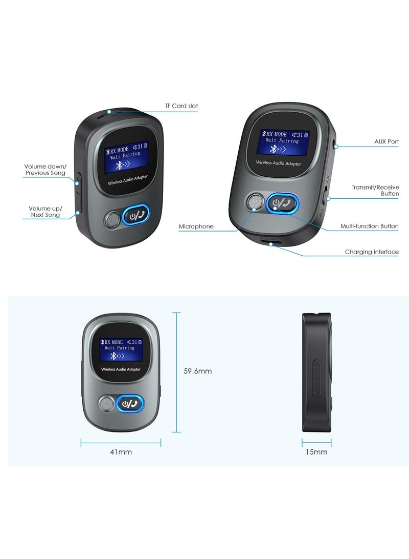 Excefore Bluetooth 5.3 Transmitter and Receiver, Bluetooth Adapter Audio with LED Display, Hand-Free Call 3.5mm Bluetooth Aux Adapter, Support TF Card, Volume Control, Navigation, for PC, TV, Home Audio - Image 4