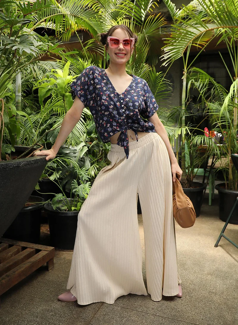 Pinacolada  Women's Navy Blue Button-Front Floral Top for Women | Best Price UAE