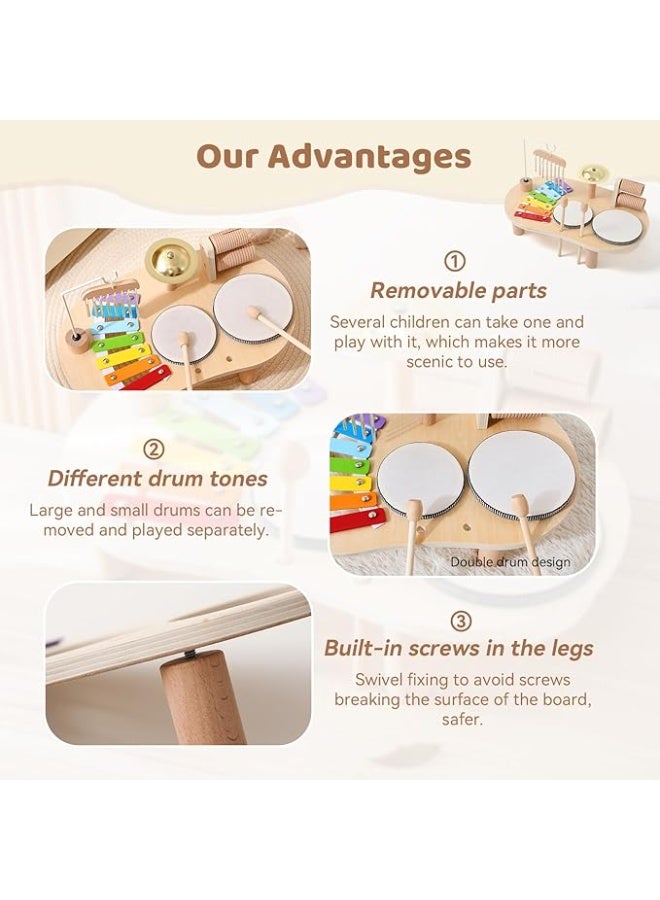 عربست آلات موسيقية خشبية للأطفال الصغار من 1-3، آلات إيقاعية للأطفال مجموعة طبول الأطفال مجموعة طبول الأطفال إكسيليفون، ألعاب مونتيسوري الموسيقية التعليمية، هدايا للفتيات الأولاد من عمر 3 سنوات فأكثر - Image 2