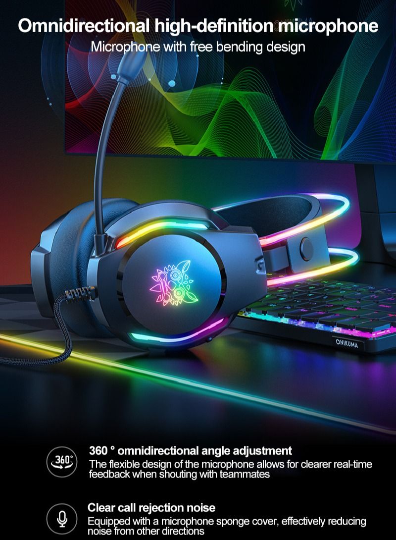 onikuma X26 Wired PC Gaming Headphone with Mic and RGB Light for PC/PS4/PS5/Xbox - Image 4