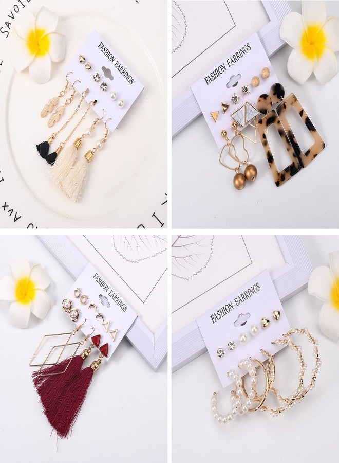 JMScape 53 Pairs Earrings Set for Women, Fashion Acrylic Tassel Gold Hoop Earrings Multipack Statement Pearl Earring Stud Pack, Hypoallergenic Drop Dangle Earrings for Valentine's Day Gift - Image 5