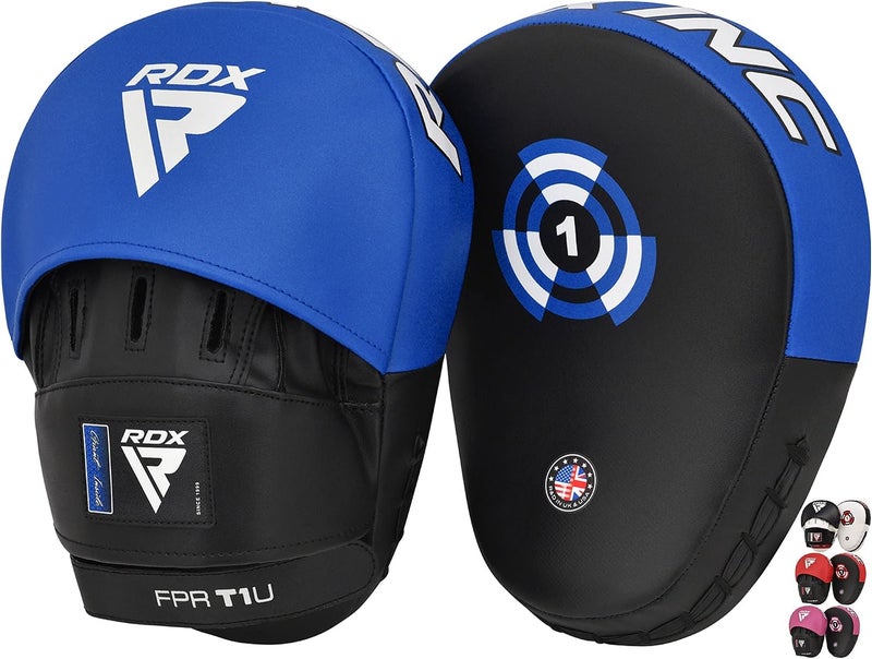 RDX Boxing Pads Focus Mitts - Maya Hide Leather Curved Hook and Jab Target Hand Pads for MMA, Kickboxing, Martial Arts, Muay Thai, Karate Training |Blue/Black (FPR-T1UB) - Image 1