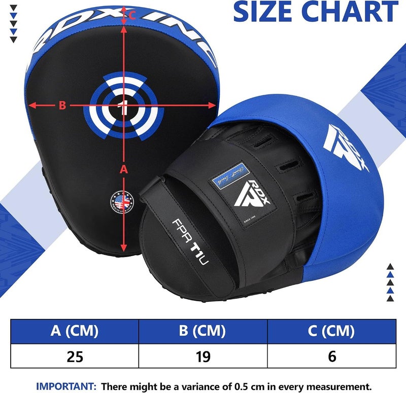 RDX Boxing Pads Focus Mitts - Maya Hide Leather Curved Hook and Jab Target Hand Pads for MMA, Kickboxing, Martial Arts, Muay Thai, Karate Training |Blue/Black (FPR-T1UB) - Image 3