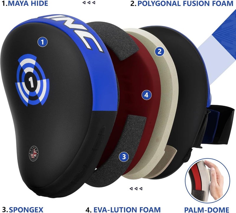 RDX Boxing Pads Focus Mitts - Maya Hide Leather Curved Hook and Jab Target Hand Pads for MMA, Kickboxing, Martial Arts, Muay Thai, Karate Training |Blue/Black (FPR-T1UB) - Image 5