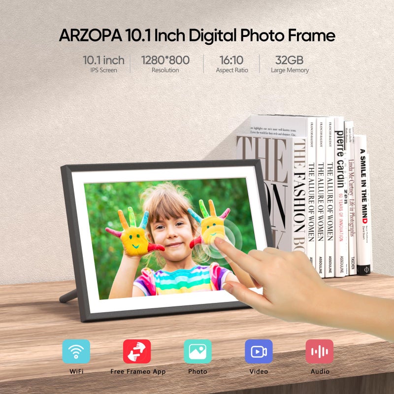 ARZOPA Frameo Digital Picture Frame 10.1 Inch Smart WiFi Digital Photo Frame 32GB with 1280x800 IPS Touch Screen, Auto-Rotate and Slideshow, Easy Setup to Share Photos Or Videos from Anywhere Anytime - Image 3