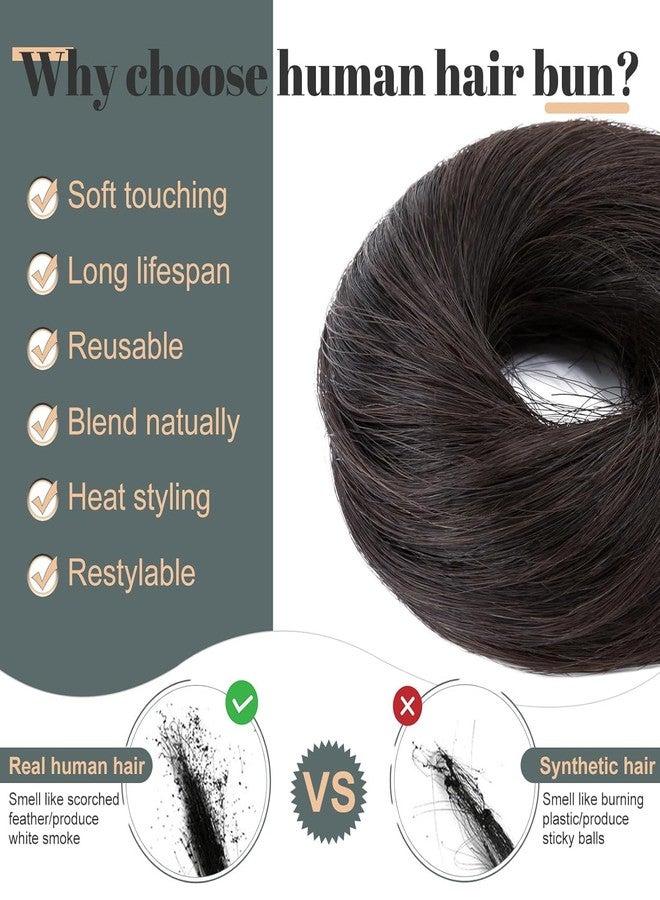 ريتزكارت كعكة شعر فوضوية من شعر بشري من ريتزكارت، ربطة شعر مطاطية ناعمة، كعكة شعر مطاطية ناعمة ومستقيمة للنساء والفتيات (#2 (أسود مع مزيج بني)) - Image 4