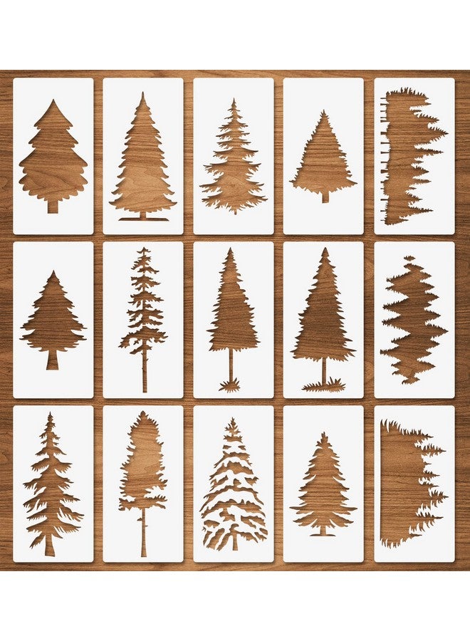 CODOHI 15 Pcs Trees Stencils, Pine Fir Cypress Cedar 3"X6", Christmas Trees Forest Stencils For Painting, Reusable Tree Templates For Window Wood Wall Canvas Holiday Decor - Image 1