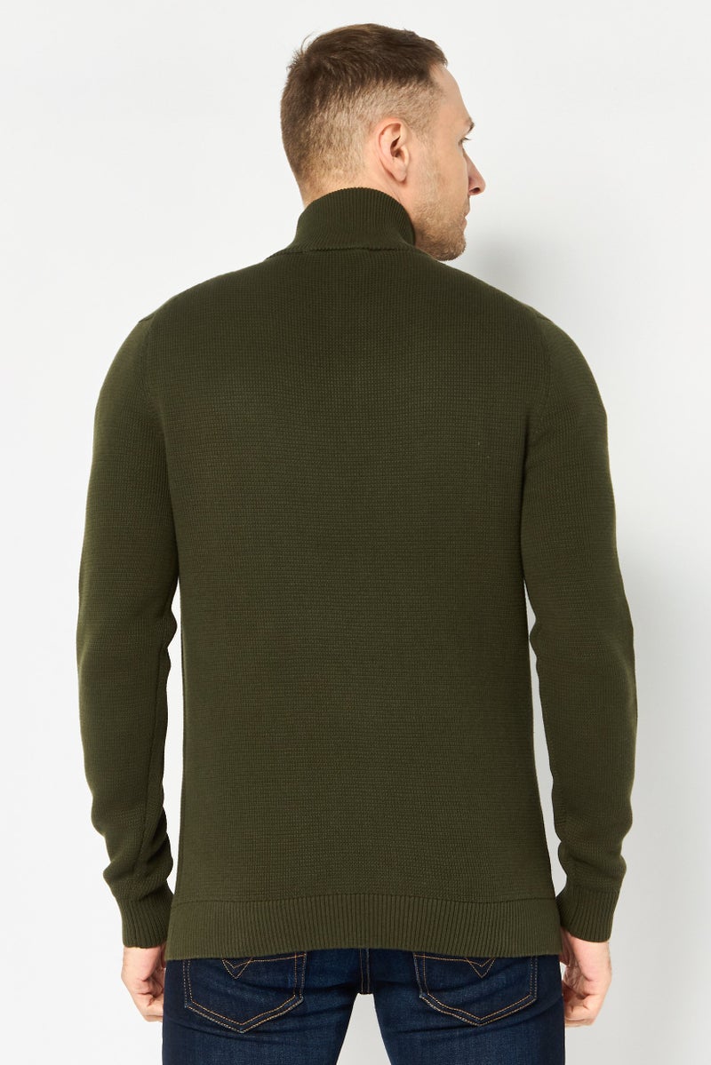Selected Homme Men Mock Neck Knitted Sweater, Dark Olive - Image 2