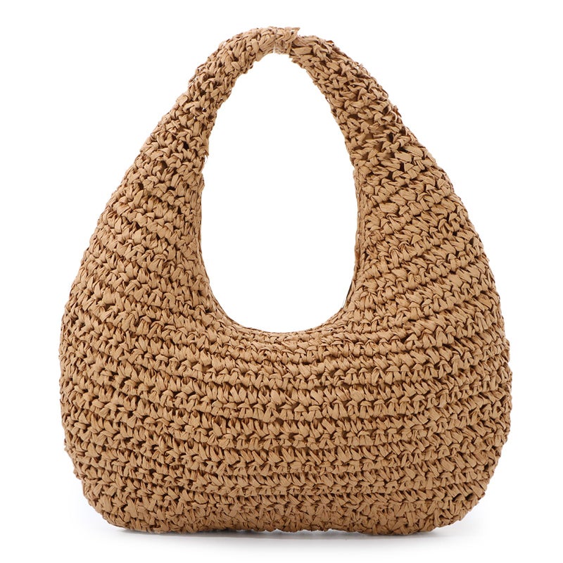 Fecialy Straw Bag for Women Crescent Shoulder Handbag Straw Summer Beach Tote Handbag Raffia Woven Hobo Bag - Image 1