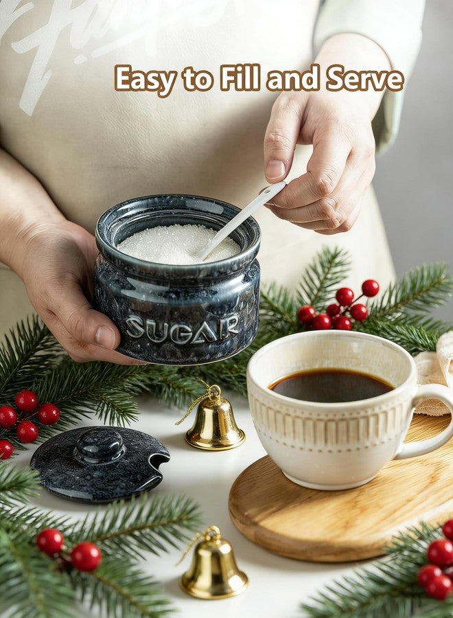 Gomakren Sugar Bowl with Lid and Spoon, Sugar Container Sugar Dish 10oz, Ceramic Sugar Jar for Coffee Bar, Kitchen, Countertop - Modern Farmhouse Kitchen Christmas Decor, Blue - Image 4