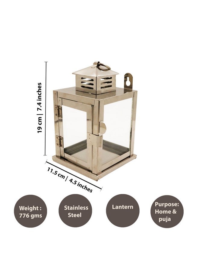 Spillbox Stainless Steel Wall Mounted Oil Lamp with Glass Cover | Deepam Glass Cover| Diya Protector from Wind- Hanging Diya Lantern (Small) Silver - Image 4