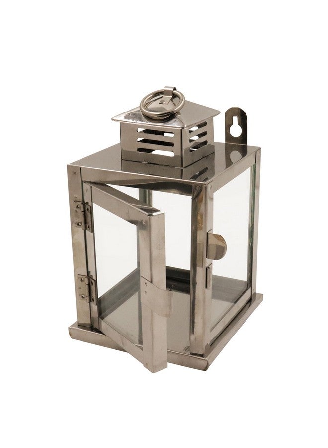 Spillbox Stainless Steel Wall Mounted Oil Lamp with Glass Cover | Deepam Glass Cover| Diya Protector from Wind- Hanging Diya Lantern (Small) Silver - Image 5