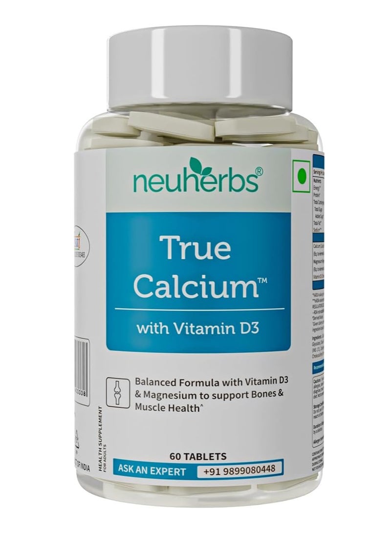 Neuherbs True Calcium 1000mg Supplement For Men & Women 60 Vegan Tablets - Image 1
