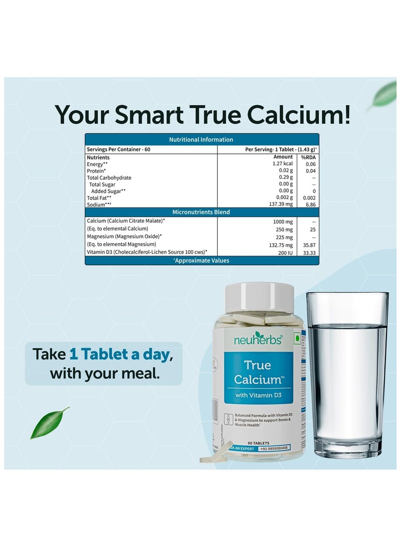Neuherbs True Calcium 1000mg Supplement For Men & Women 60 Vegan Tablets - Image 2