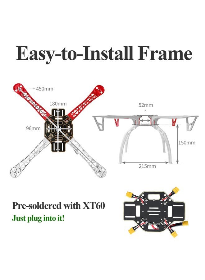 HAWK'S WORK F450 Drone Frame, 450mm Wheelbase Quadcopter Frame Kit with Landing Skid Gear (Pre-soldered) - Image 3