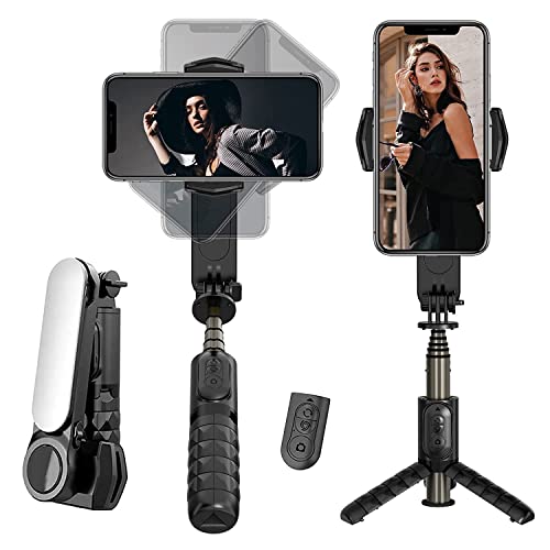 Hold Up Gimbal selfie with led fill light for phones Anti Shake 1-Axis Gimbal Stabilizer with 360° Rotation with Bluetooth Remote Auto Balance for Vlog for YouTube Live Video Recording with Mobile App - Image 1