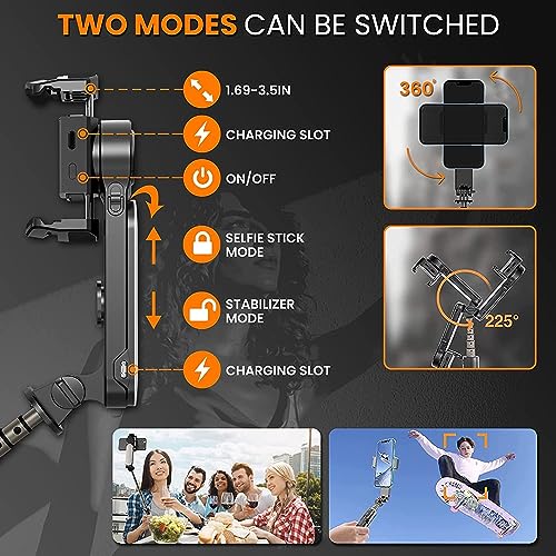 Hold Up Gimbal selfie with led fill light for phones Anti Shake 1-Axis Gimbal Stabilizer with 360° Rotation with Bluetooth Remote Auto Balance for Vlog for YouTube Live Video Recording with Mobile App - Image 4