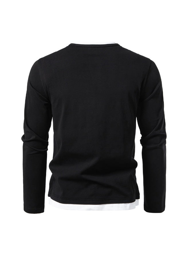 general Mens Shirts Long Sleeve Fashion Fake Two Piece Color Block Crewneck Basic T-Shirt Casual Lightweight Outdoor Tee Tops - Image 2