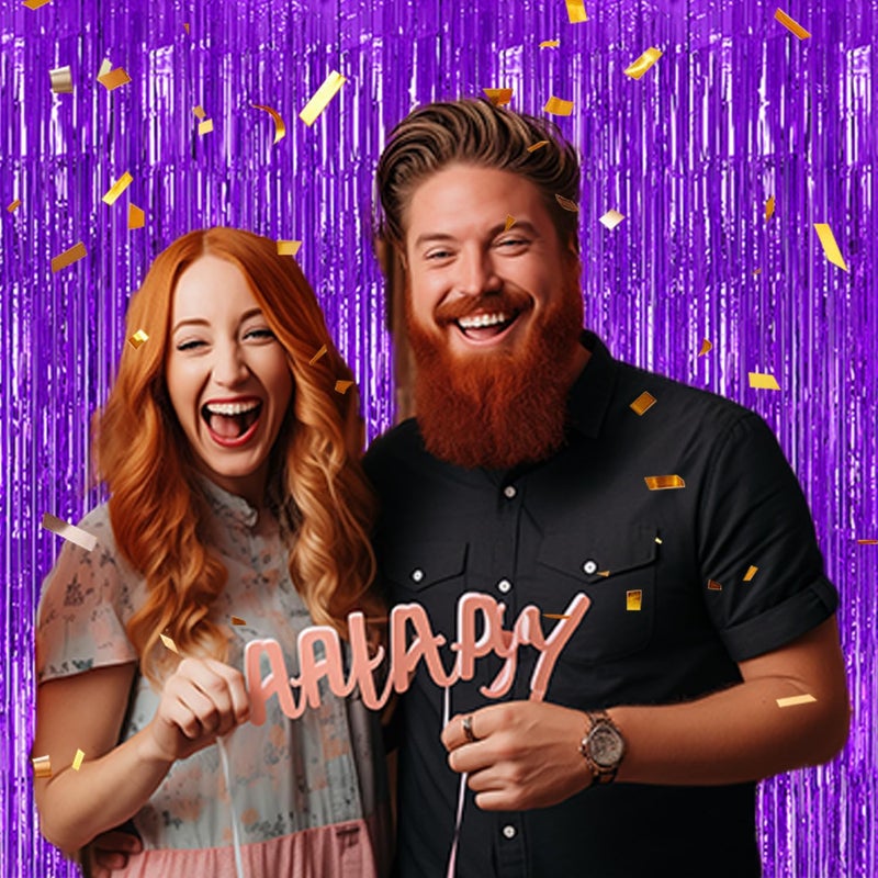 DECOCKRAT 3 Pack Foil Fringe Backdrop - Purple Shiny Tinsel Curtains for Party Decoration/Photo Booth Props - 3.3x8.2 FT Metallic Foil Backdrop for Birthday, Wedding, Graduation, Christmas. - Image 4