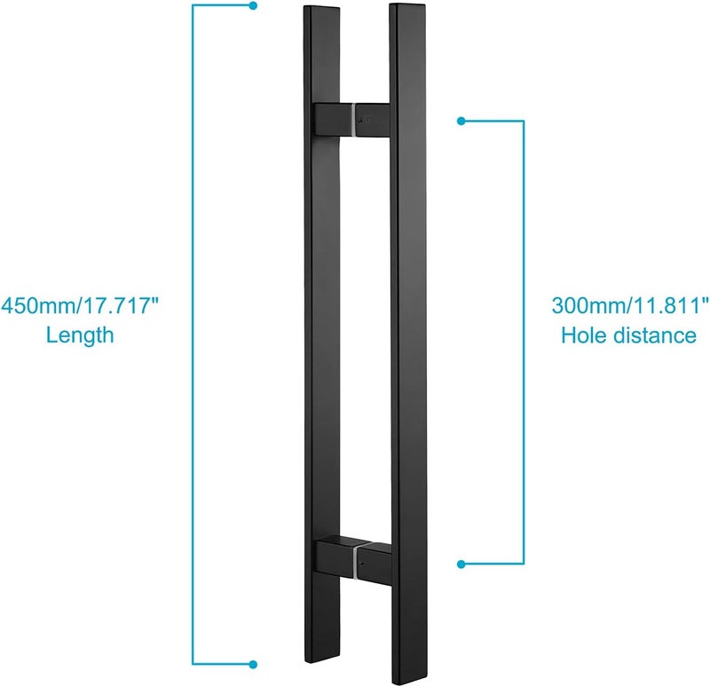 Togu TG-6018 مقبض باب دفع وسحب من الفولاذ المقاوم للصدأ 304 بسمك 18 بوصة مع دعامات صلبة للاستخدام التجاري - تشطيب أسود غير لامع - Image 1