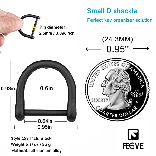 FEGVE Key Rings with Screw Shackle - Heavy Duty Strong Titanium D Rings Car Fob Key Chain Holder- 2/3 Inch/16mm (Black 2 Pack) - Image 2