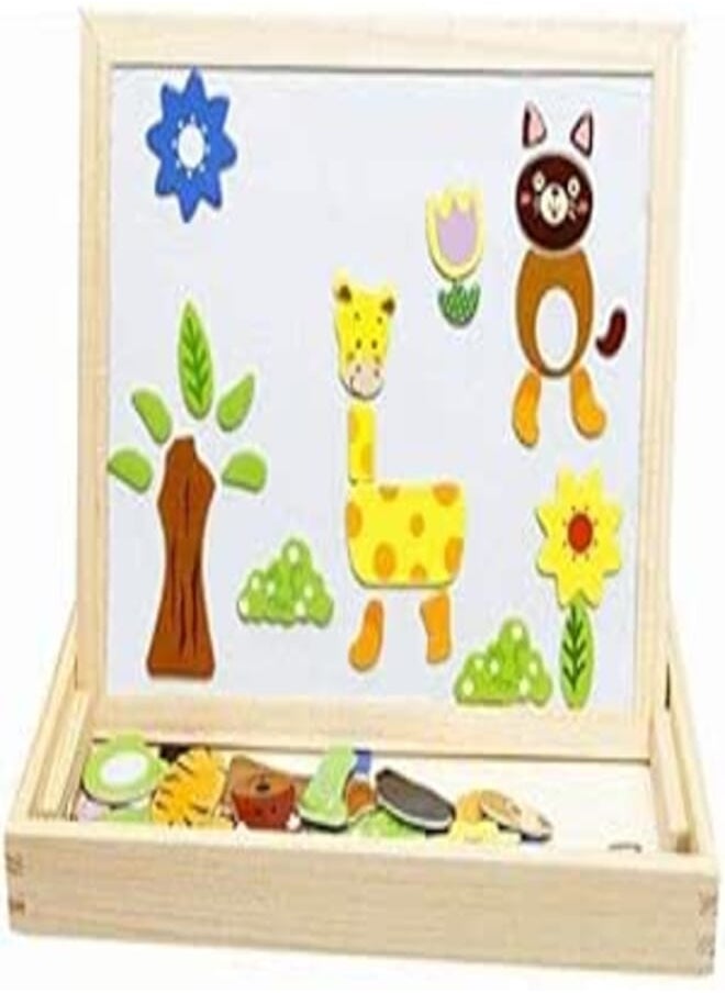 Kidcia Kidcia Toys Wooden Animals Puzzles Magnetic Double-faced Learning & Drawing Board For Kids 