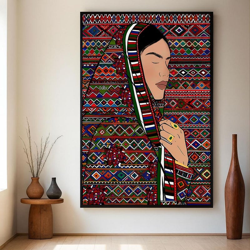 ماركتنا لوحة قماشية بتصميم تراثي لفن السدو مع برواز مجوف مقاس (40×60) قطعة واحدة - Image 1